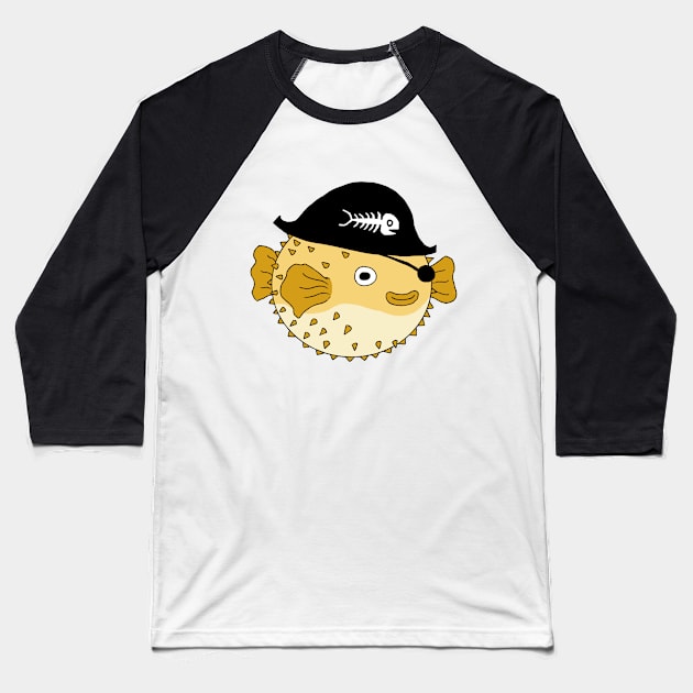 Pirate Pufferfish Baseball T-Shirt by Potato-Yi